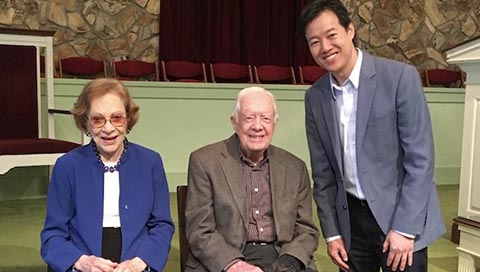 Victor Hwang with Rosalynn and Jimmy Carter