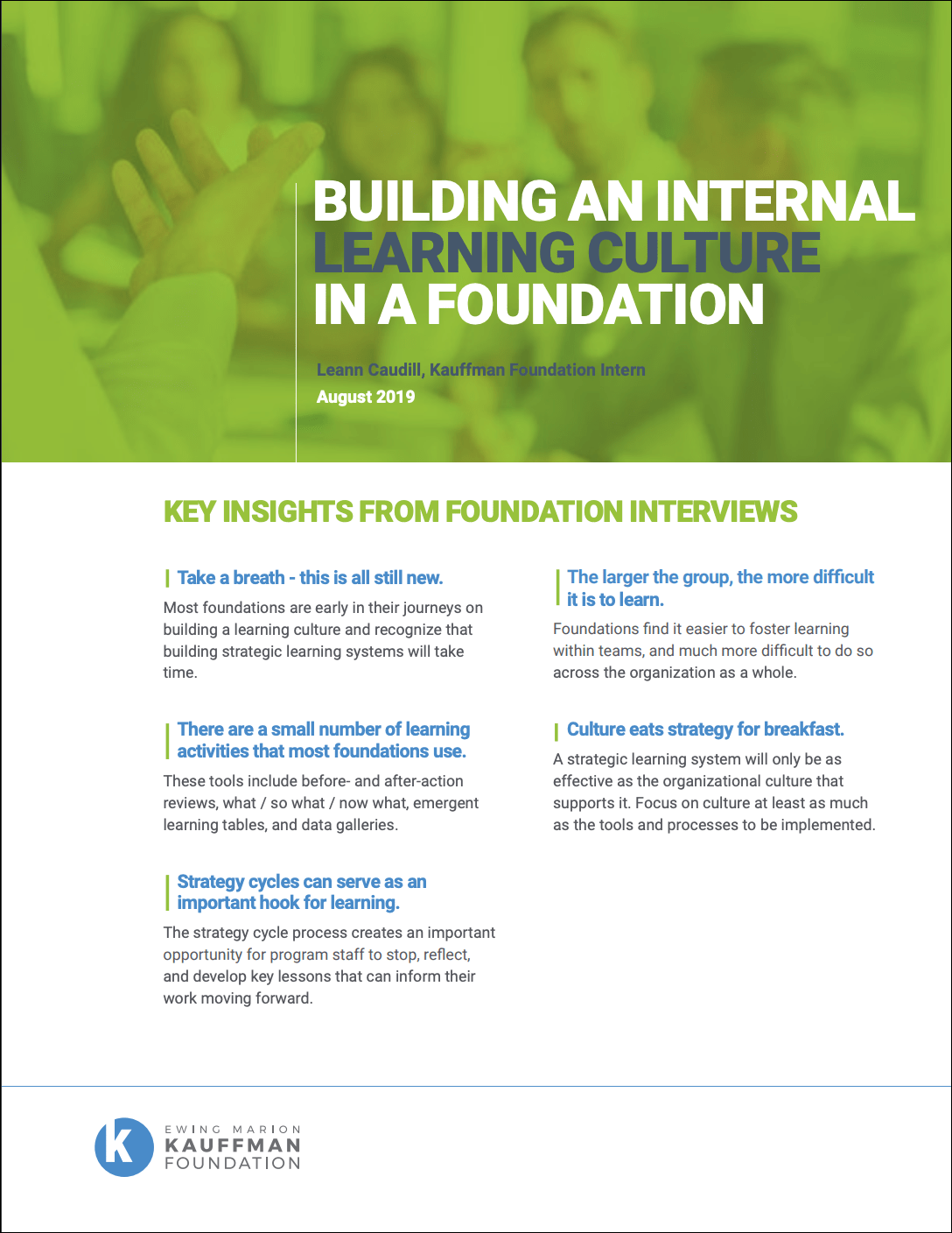 Building an Internal Learning Culture in a Foundation report
