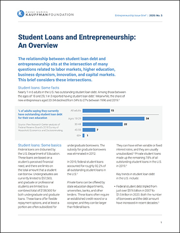 Kauffman Issue Brief: Student Loans and Entrepreneurship: An Overview