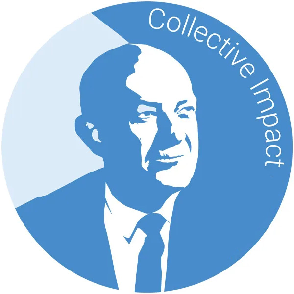 Collective Impact icon featuring an illustrative portrait of Mr. Kauffman
